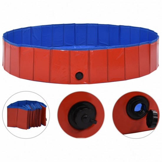 170824 Foldable Dog Swimming Pool Red 160x30 cm PVC Puppy Bath Collapsible Bathing for Cats Playing Kids Bathtub Pet Supplies