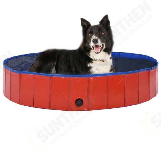 170824 Foldable Dog Swimming Pool Red 160x30 cm PVC Puppy Bath Collapsible Bathing for Cats Playing Kids Bathtub Pet Supplies