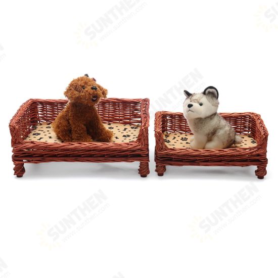 HAND WOVEN Wicker Pet Bed Dog Cat Basket Shabby Chic Sleeping Durable Washable