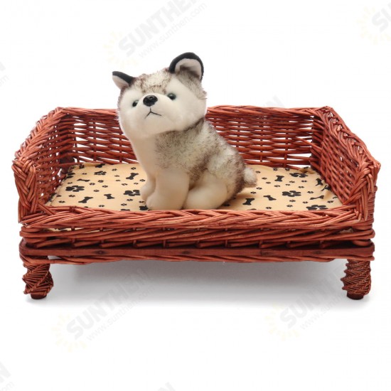 HAND WOVEN Wicker Pet Bed Dog Cat Basket Shabby Chic Sleeping Durable Washable