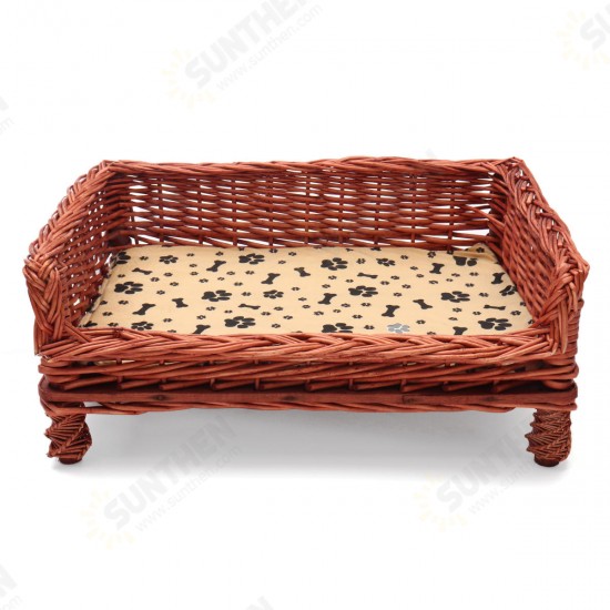 HAND WOVEN Wicker Pet Bed Dog Cat Basket Shabby Chic Sleeping Durable Washable