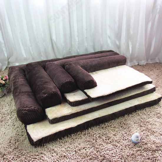 Luxury Corduroy Bolster Pet Dog Sofa Bed Puppy Fleece Bed Mat for Large Dog Pet Bed