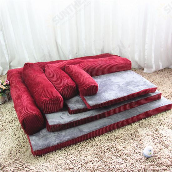 Luxury Corduroy Bolster Pet Dog Sofa Bed Puppy Fleece Bed Mat for Large Dog Pet Bed