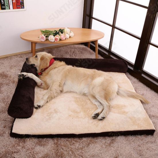 Luxury Corduroy Bolster Pet Dog Sofa Bed Puppy Fleece Bed Mat for Large Dog Pet Bed