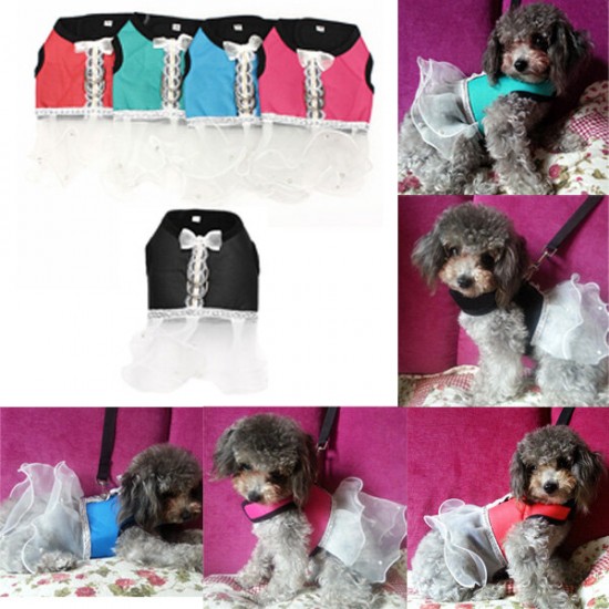 Pet Dog Cat Puppy Soft Lace Oxford Fabric Dress Skirt Clothing Vest Harness