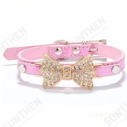 Pet Dog Puppy PU Bowknot Shiny Rhinestone Collar Pet Dog Puppy PU Bowknot Shiny Rhinestone Collar
