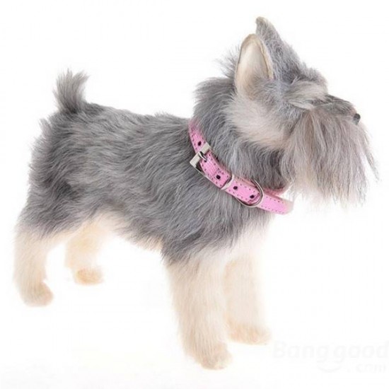 Pet Dog Puppy PU Bowknot Shiny Rhinestone Collar