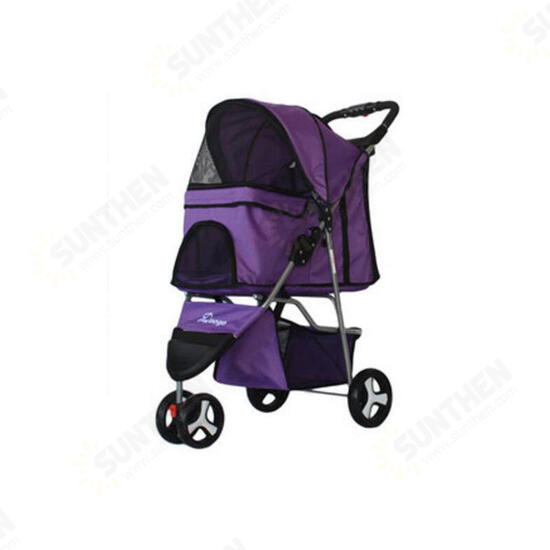 Pet Supplies Three Wheeles Folding Pet Cart Cat Dog Outdoor Travel Stroller Easy To Carry Cart