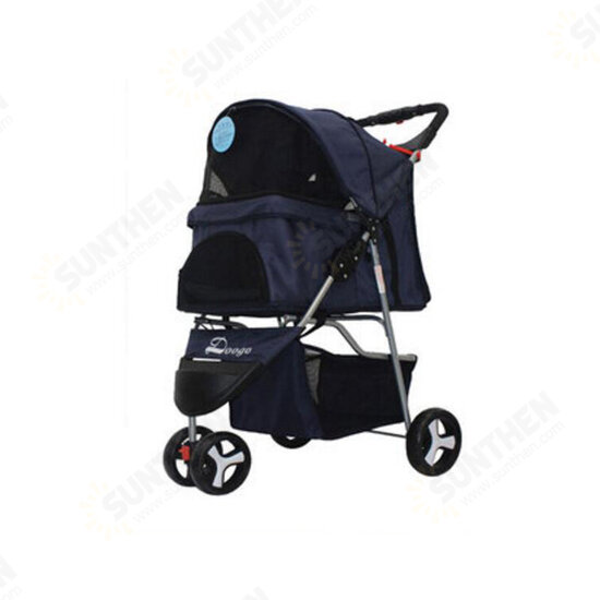 Pet Supplies Three Wheeles Folding Pet Cart Cat Dog Outdoor Travel Stroller Easy To Carry Cart