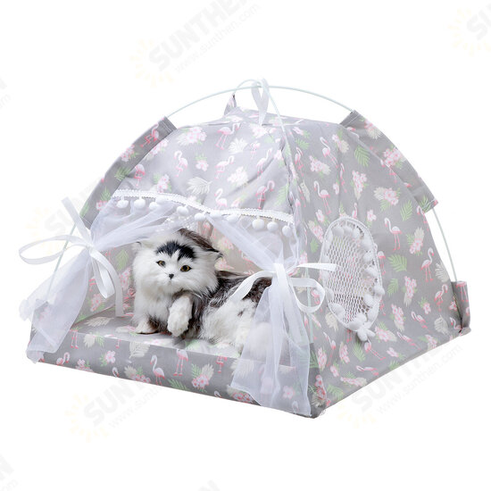 Pet Tent Cat Bed Puppy House Cushion Pad Bed Flamingo Pattern Indo