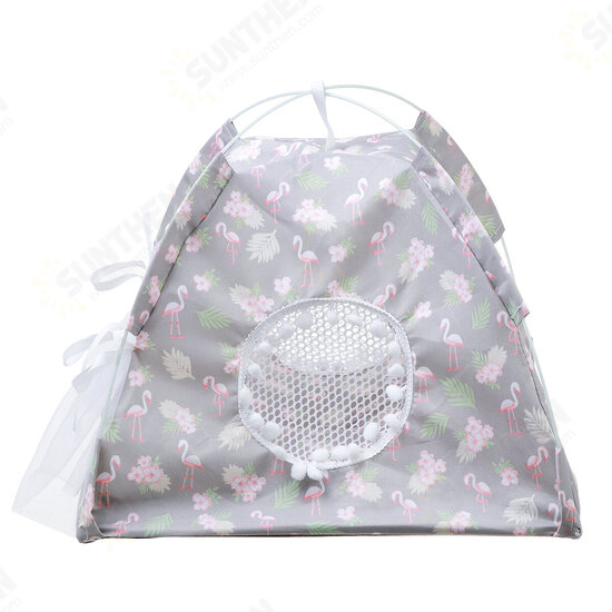 Pet Tent Cat Bed Puppy House Cushion Pad Bed Flamingo Pattern Indo