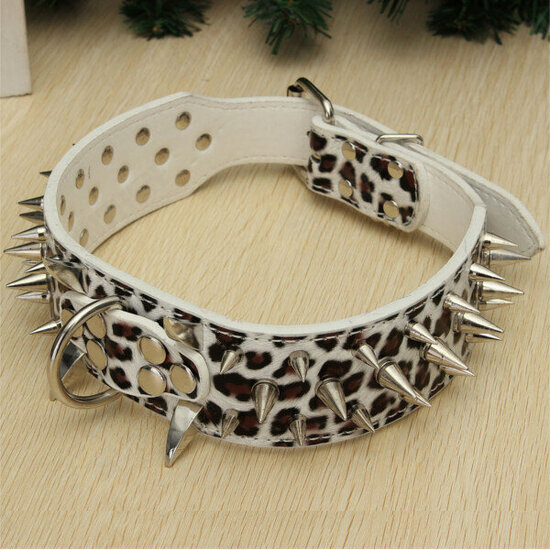 S Spiked Studded Leather Pet Bulldog Dog Mastiff Heavy Collar