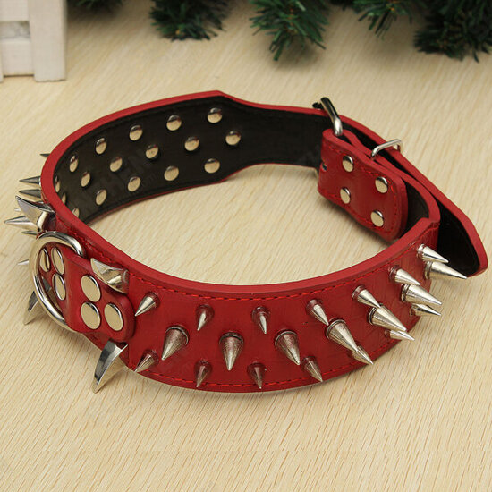 S Spiked Studded Leather Pet Bulldog Dog Mastiff Heavy Collar