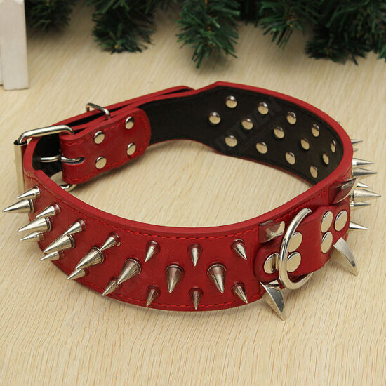 S Spiked Studded Leather Pet Bulldog Dog Mastiff Heavy Collar