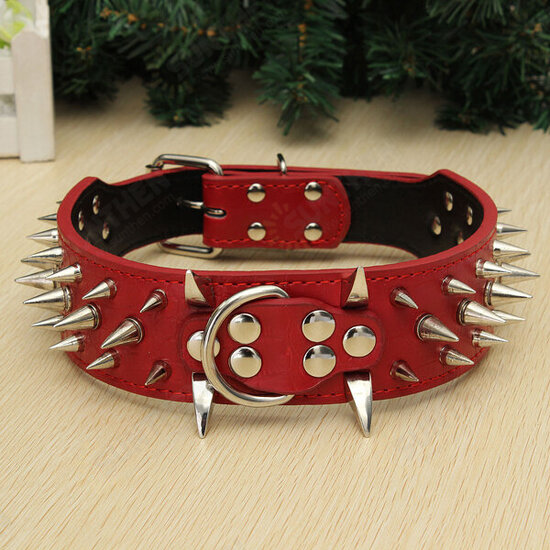 S Spiked Studded Leather Pet Bulldog Dog Mastiff Heavy Collar