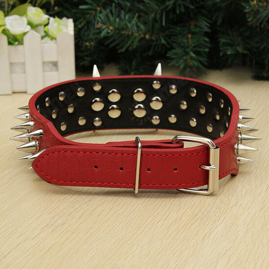 S Spiked Studded Leather Pet Bulldog Dog Mastiff Heavy Collar