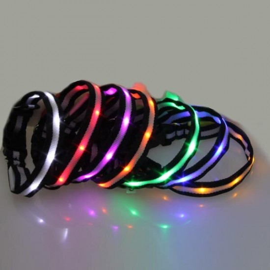 Size L Nylon Safety Flashing Glow Light LED Pet Dog Collar