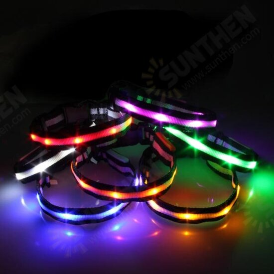 Size M Nylon Safety Flashing Glow Light LED Pet Dog Collar