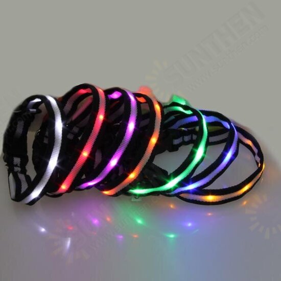 Size M Nylon Safety Flashing Glow Light LED Pet Dog Collar