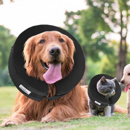 Soft Dog Cone Collar, Memory Foam Collar for Dogs and Cats, Adjustable Protective Cone Collar for Post Surgery with Removable Waterproof Cover to Prevent Pet Wounds and Rashes