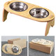 Stainless Steel Pet Bowl with High Quality Wood Mat Feeder Single/Double Bowls Set for Dogs Cats and Pets