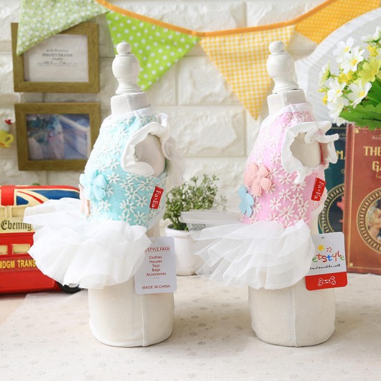 Summer Love Lace Bow Flower Dress Lace Cute Dog Pet Dress Pet Products Clothes For Dog Pet Dress