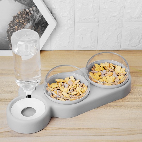 Three bowl Design Pet Feeder Dry and Wet Separation 15 Degree Tilt Automatic Anti-wetting Large Capacity Worry-free Waterer