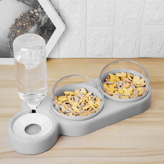 Three bowl Design Pet Feeder Dry and Wet Separation 15 Degree Tilt Automatic Anti-wetting Large Capacity Worry-free Waterer