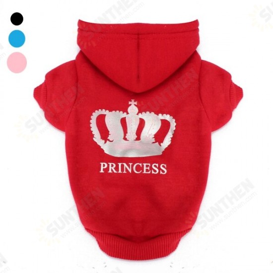 XS To XXXL Winter Pets Dog Princess Crown Printed Clothes Puppy Cat Hoodie Warm Coat