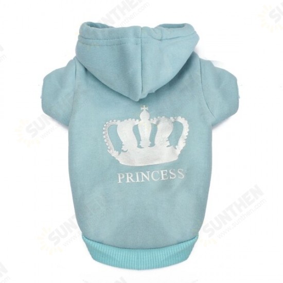 XS To XXXL Winter Pets Dog Princess Crown Printed Clothes Puppy Cat Hoodie Warm Coat