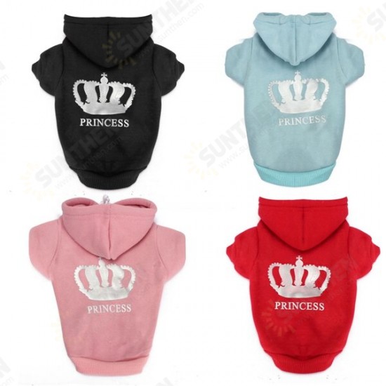 XS To XXXL Winter Pets Dog Princess Crown Printed Clothes Puppy Cat Hoodie Warm Coat