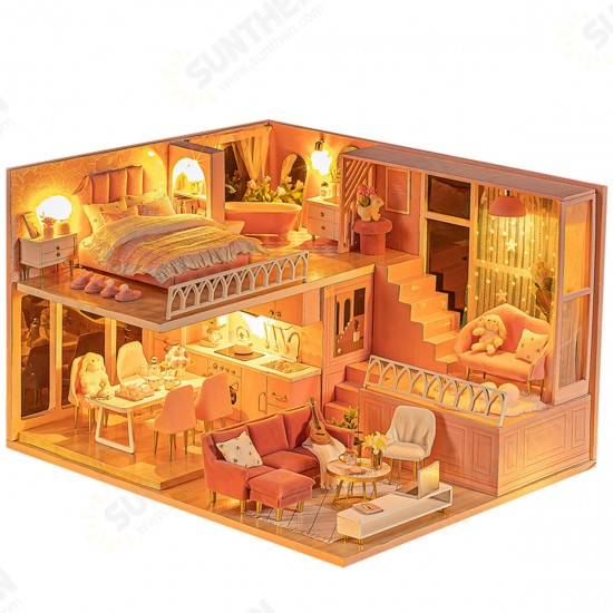 1:24 Wooden 3D DIY Handmade Assemble Miniature Doll House Kit Toy with Furniture for Kids Gift Collection