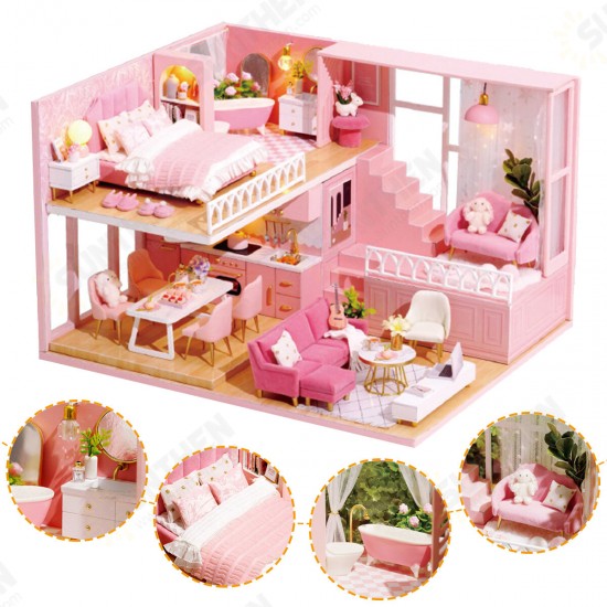 1:24 Wooden 3D DIY Handmade Assemble Miniature Doll House Kit Toy with Furniture for Kids Gift Collection