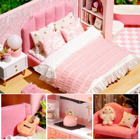 1:24 Wooden 3D DIY Handmade Assemble Miniature Doll House Kit Toy with Furniture for Kids Gift Collection