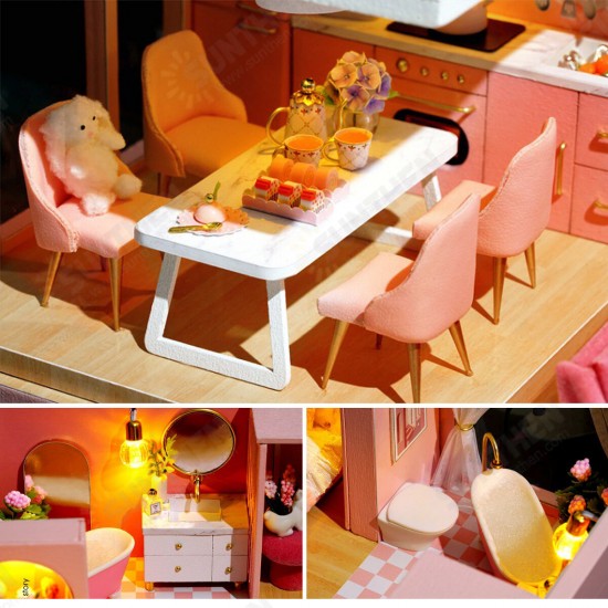 1:24 Wooden 3D DIY Handmade Assemble Miniature Doll House Kit Toy with Furniture for Kids Gift Collection