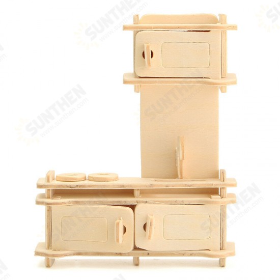 34 Pcs 3D DIY Wooden Miniature Dollhouse Furniture Model Unpainted Suite Toys