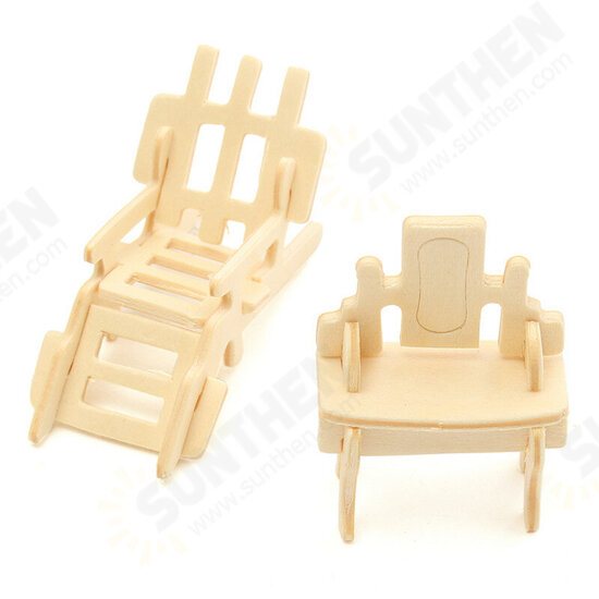 34 Pcs 3D DIY Wooden Miniature Dollhouse Furniture Model Unpainted Suite Toys