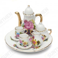 8pcs Porcelain Vintage Tea Sets Teapot Coffee Retro Floral Cups Doll House Decor Toy 8pcs Porcelain Vintage Tea Sets Teapot Coffee Retro Floral Cups Doll House Decor Toy