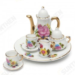 8pcs Porcelain Vintage Tea Sets Teapot Coffee Retro Floral Cups Doll House Decor Toy 8pcs Porcelain Vintage Tea Sets Teapot Coffee Retro Floral Cups Doll House Decor Toy