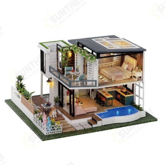 LED Light DIY Doll House Miniature Building Model Assembled Toys With Dust Cover and Furniture for Gifts