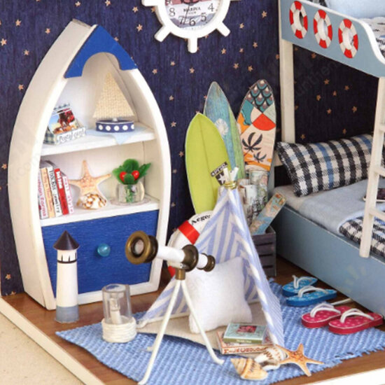 Creative Room DIY Handmade Assembly Doll House Miniature Furniture Kit with LED Light Dust Proof Cover Toy for Kids Birthday Gift Home Decoration Collection