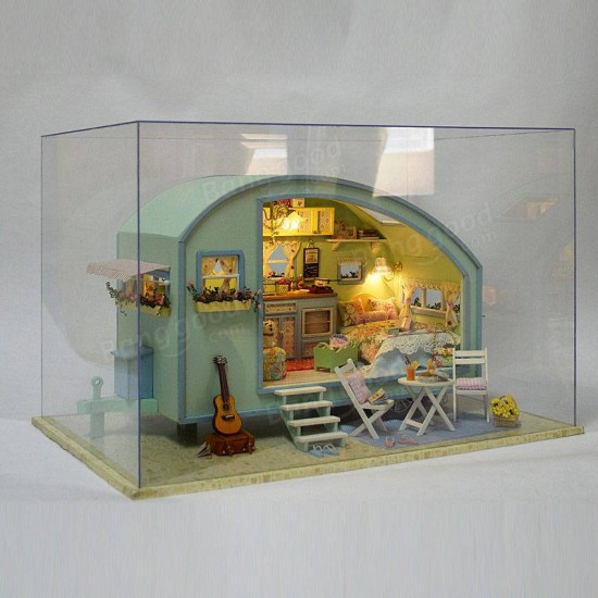 A-016 Time Travel DIY Wooden Dollhouse Miniature Kit Doll house LED Music Voice Control