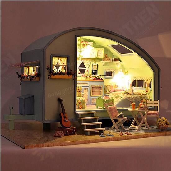 A-016 Time Travel DIY Wooden Dollhouse Miniature Kit Doll house LED Music Voice Control