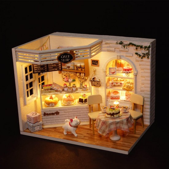 H-014 Cake Diary Shop DIY Dollhouse With Music Cover Light House Model