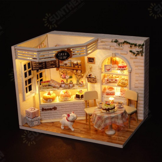 H-014 Cake Diary Shop DIY Dollhouse With Music Cover Light House Model