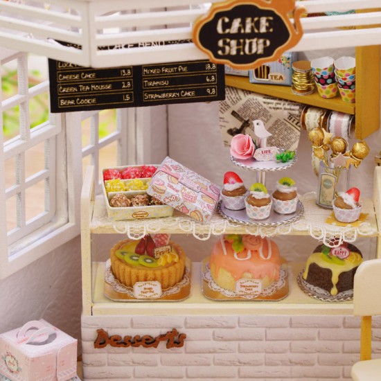 H-014 Cake Diary Shop DIY Dollhouse With Music Cover Light House Model