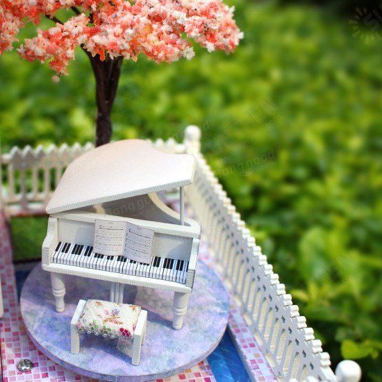 1/24 DIY Wooden Dollhouse Pink Cherry Handmade Decorations Model with LED Light&Music Birthday