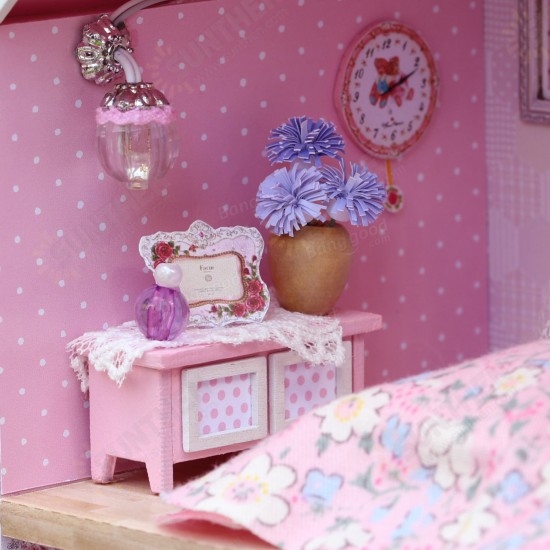 1/24 DIY Wooden Dollhouse Pink Cherry Handmade Decorations Model with LED Light&Music Birthday