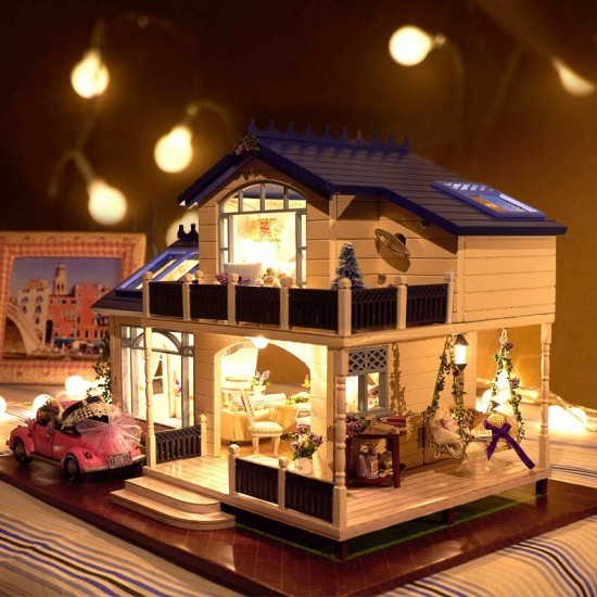 1:24DIY Handicraft Miniature Voice Activated LED Light&Music with Cover Provence Dollhouse