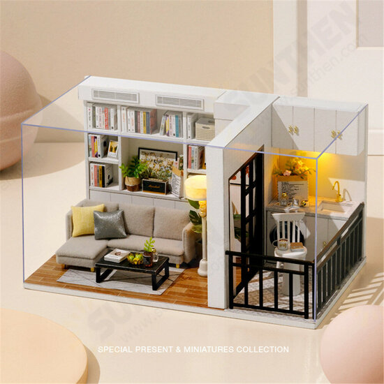 DIY Doll House Life Style QT-005-B Mini Collection Model Hand-assembled Model Toys with Dust Cover